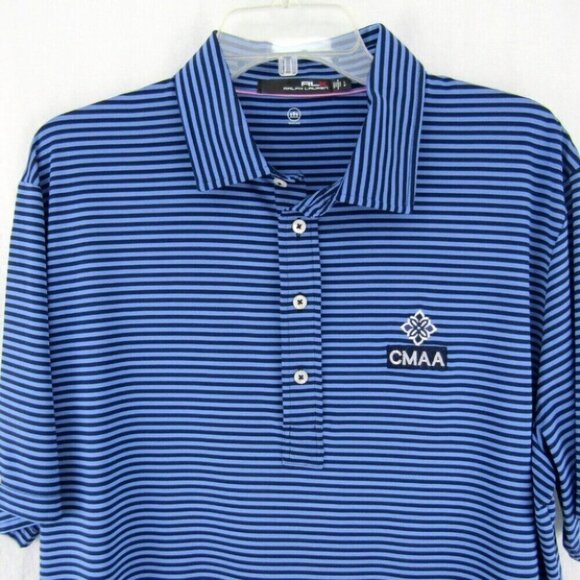 RLX Ralph Lauren Blue Stripe Golf Polo Shirt Wicking Mens Size L CMAA Logo - Picture 2 of 10